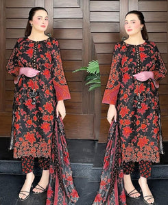 Digital Printed Lawn 3PCS Suit | Women 3D Embroidery Stitched Summer Dress | Girls Lawn Outfit