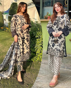 Digital Printed Lawn 3PCS Suit | Women 3D Embroidery Stitched Summer Dress | Girls Lawn Outfit